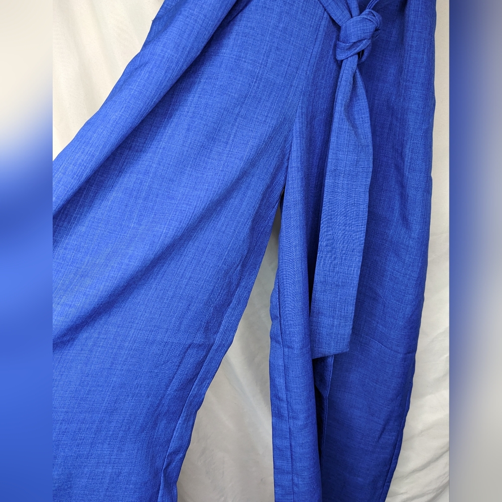 Flying Tomato Cobalt Blue Surplice Wide Leg Belted Jumpsuit, XS - Picture 6 of 10